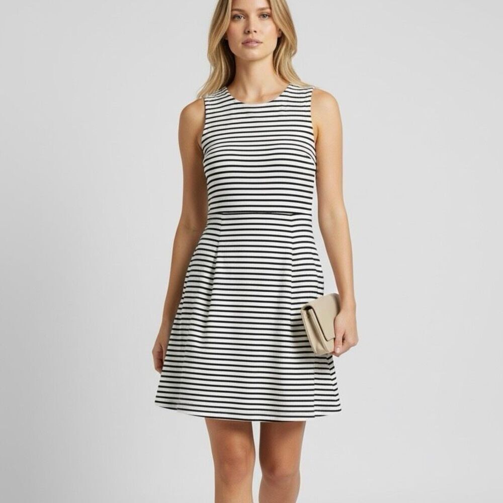 J.Crew XS Black White Striped Dress Preppy Retro Chic Artsy Modern Professional